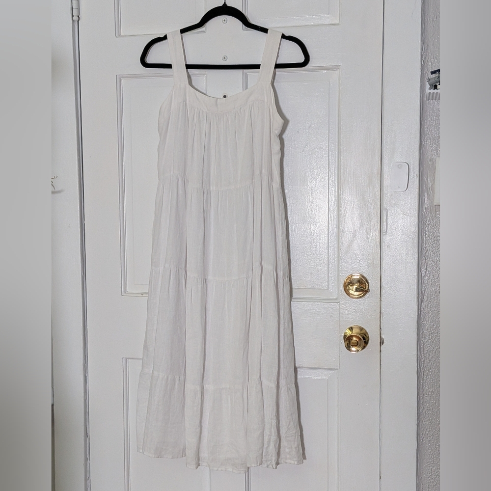 Rails Amaya Midi Dress White Linen Blend Tiered Sleeveless Size M - Picture 2 of 6